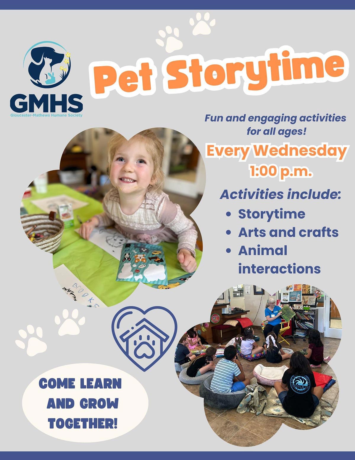 Gloucester Mathews Humane Society Pet Story Time event graphic